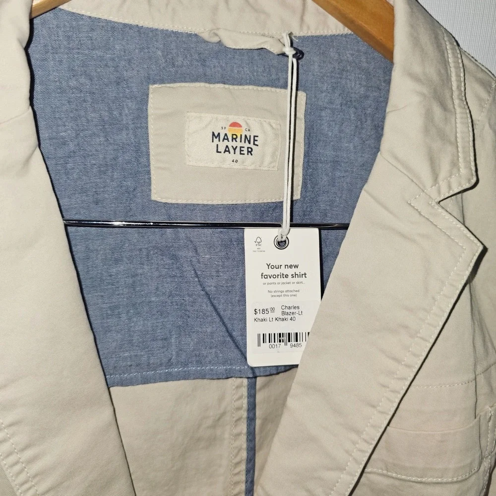Marine Layer Charles Blazer Mens 40 Khaki Tan Cotton Blend 2-Button Sport Coat